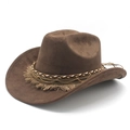 Cappello da cowboy in pelle scamosciata marrone scuro con fascia intrecciata e catena - M (56-59cm) / Marrone