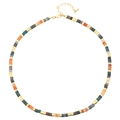 Bohemian colorful natural stone beaded collar necklace with gold accents on white background - Natural Stone Necklace