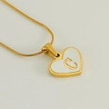 Golden heart necklace with white shell inlay and letter C on a sleek snake chain - Letter C