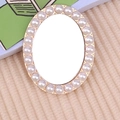 Oval gold mirror charm with white faux pearls for DIY phone case decoration - Gold Pearl Oval D051