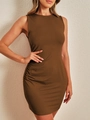 Vestido ajustado marrón sin mangas con detalles fruncidos para un look de verano Y2K - S / café