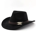 Dettaglio cappello cowboy nero in feltro con fascia marrone e fibbia in metallo argento - M (56-58cm) / Nero