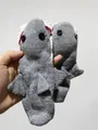 Funny gray knitted shark socks featuring button eyes and creative fin design - Kids Shark