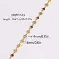 Detailed view of gold necklace with multi-colored 4mm zircon stones and size specifications - Multicolor Round Gemstone Patterned Chain (Style 6)