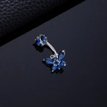 Silver belly button ring featuring deep blue cubic zirconia and a double butterfly design - Royal Blue Butterfly Silver