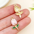 Handheld pink tulip charm with gold alloy edges for DIY jewelry making and crafts - 22x11mm Gold Splashed Tulip