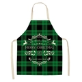 Detail of Christmas apron featuring green tartan plaid and white reindeer print - A0001-3 Green Black Plaid Reindeer / Adult Style (68x55cm)