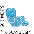 Detail of blue heart stethoscope embroidery patch with precise size measurements - No.10 Blue Heart Stethoscope