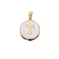 Goldener Edelstahl-Anhänger mit weißem Perlmutt-Inlay und dem Buchstaben T Design - Gold T