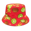 Detail of the reinforced stitching and vibrant kiwi fruit print on the red bucket hat - M (56-58cm) / Red