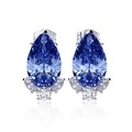 Elegant pear shaped deep blue sapphire style earrings with zircon accents in silver setting - Sapphire Blue