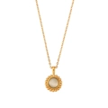 Collar de acero inoxidable dorado con colgante de sol y piedra ojo de gato blanca - Blanco