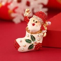 Vintage enamel Santa Claus brooch with rhinestones and gold plating for Christmas - Santa Claus Red