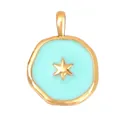 Golden brass round pendant with mint green enamel and embossed central star detail - K074351D Star Sky Blue Disc