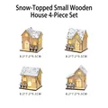Set of 4 glowing wooden Christmas cottages with snow-covered roofs and LED light - 4Pcs Snowy Roof Small Wooden House Set