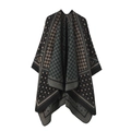 Ethnic knit shawl featuring black and beige houndstooth patterns and geometric shapes - One Size / Dot Houndstooth-Black Coffee