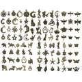 Assorted bronze alloy charms in star, moon, and sea animal shapes for DIY jewelry making - 100 Style Set (SN1018) / 100pcs Pack / Antique Bronze