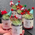 Festive Christmas cupcake toppers and mini paper hats decorating assorted dessert jars - Pom Pom Hat Set A
