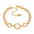 Detailed view of gold stainless steel bracelet showing Czech glass stones and measurements - Gold White