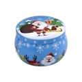Blue tin container with Santa and reindeer patterns for holiday candle packaging - D223-Santa Reindeer Blue