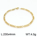Golden 4mm Figaro chain bracelet in polished stainless steel, 230mm length design - Gold 4mm