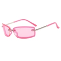 Futuristic pink Y2K square sunglasses with frameless lenses and silver metal temples - Silver Frame Pink Lens