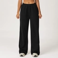 Pantalon de jogging noir à taille haute avec jambe large, taille élastique et coupe droite ample - XL / Noir Premium