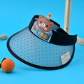 Blue kids sun visor hat with UV color-changing brim and cute cartoon bear patch - Color Changing Bear (1024) / Black