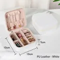 White PU leather portable jewelry organizer box with pink velvet lining and ring slots - Zipper Style / White
