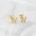 Elegant gold plated letter W stud earrings inlaid with white zircon for a modern look - Letter W