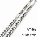 Silver stainless steel Cuban link necklace for men and women, 450x8mm size and 56g weight - 8*450mm(KN232870-ZZ)