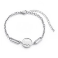Elegant silver elephant charm bracelet with hollow circular pendant for women - Steel Color (KB151184-Z)