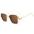 Retro rectangle sunglasses with gold metal frame and thick black rims for men - Gold Tea