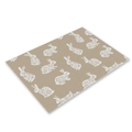 Brown Easter placemat with white floral rabbit pattern in a rectangular linen style - CD002-22 Light Brown Art Rabbit