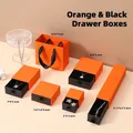 Elegant orange and black drawer jewelry gift box set with matching luxury paper bags - 5*5*3.5cm Drawer Box / Orange Black Drawer