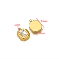 Polished gold square pendant with clear rectangle cut gemstone and 15x13mm dimensions - 13*15mm Gold Rounded Rectangle White Gemstone Pendant (5PCS/Pack)