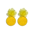 Bohemian yellow woven raffia earrings with transparent resin flower petals - Yellow Resin Flower Woven Drop Earrings