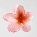 Pink and orange gradient Plumeria flower hair claw clip with a glossy glitter finish - Coral Red 8cm