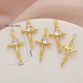 Golden cross pendant with square zircon and textured finish for DIY jewelry making - 696# Gold - White Zirconia