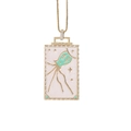 Detail view of rectangular gold pendant with white and green enamel evil eye motif - 7# White Base Green Pattern Art