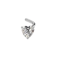 Piercing al naso a L in argento con zircone a forma di cuore scintillante su sfondo bianco - A forma di L / Argento Zircone Bianco