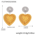 Detail view of heart drop earrings showing 4.1cm height and 2.6cm width dimensions - Two-tone Gold Heart Style (F1379)