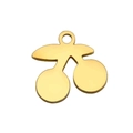 Polished gold cherry pendant charm with dual fruit and leaf design for jewelry making - Gold Cherry