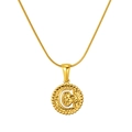 Gold stainless steel snake chain necklace with round coin letter C pendant and white enamel - Gold-Letter C (Snake Chain)
