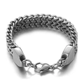 Pulsera de doble cadena de trigo para hombre en acero de titanio plata con cierre - 18cm / Color Acero