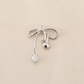 Detailed close-up of a silver bow pendant with hanging metal and zircon heart charms - PJ0212-Silver Bowknot Heart