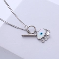Silver Evil Eye necklace with blue eye pendant and mother of pearl detail on stone - Steel Color [Pendant Only]