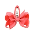 Coral pink grosgrain ribbon bow hair clip with silver metal BB snap fastener - Coral Pink