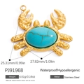 18K gold plated stainless steel crab pendant with turquoise stone, hypoallergenic - Gold Turquoise Crab Pendant (PJ91968)