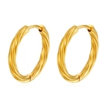 Créoles torsadées en acier inoxydable plaqué or 18 carats avec finition brillante - Boucle d'Oreille Ronde Torsadée (MS-575) / 14mm / Or